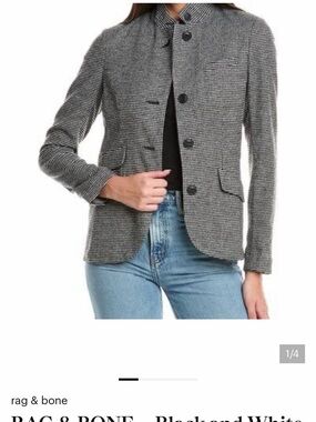 rag & bone Slade Black & White Houndstooth Stand-Collar Blazer